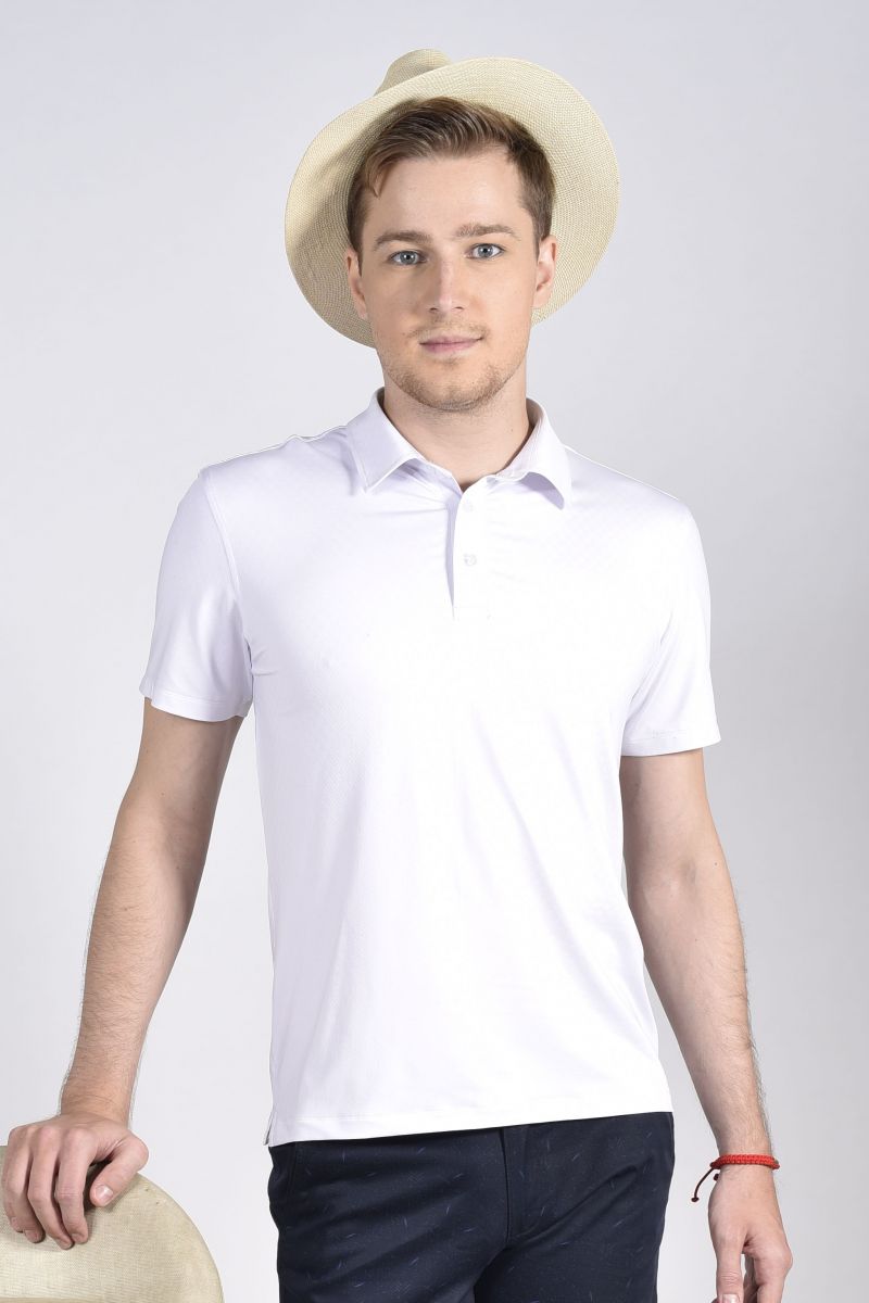 Áo Polo nam Novelty Regular fit họa tiết nhỏ in chìm màu trắng NATMHCNPSR190139N