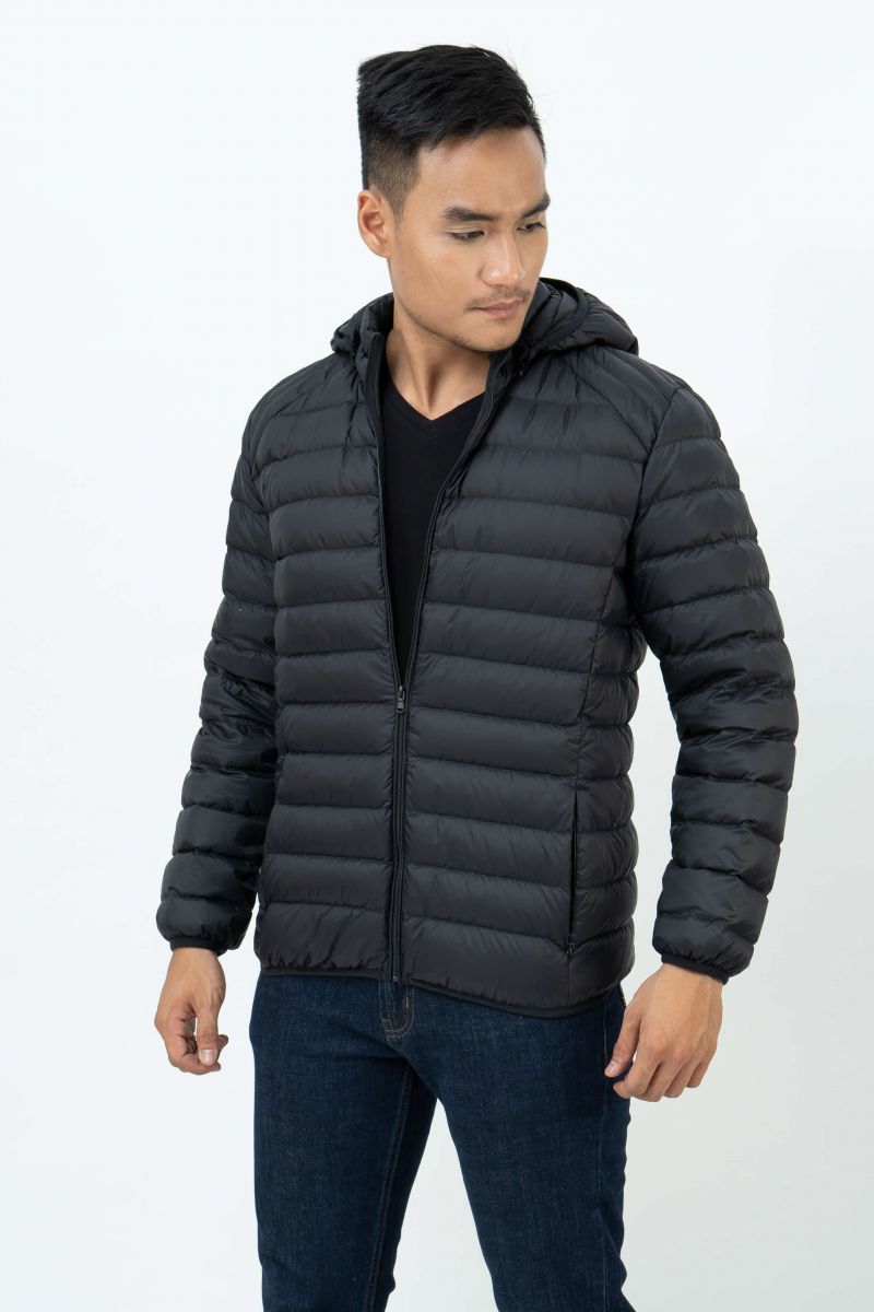 Áo Khoác Jacket 3 lớp Novelty lông vũ thật  chần ngang màu đen NJKMMDMNLR1806124