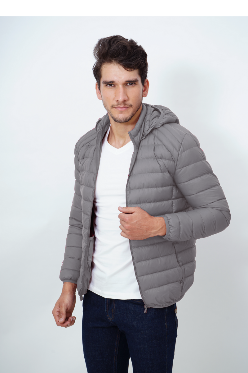Áo Jacket nam Novelty 03 lớp lông vũ thật màu xám nhạt chần ngang NJKMMNMNLR1806144
