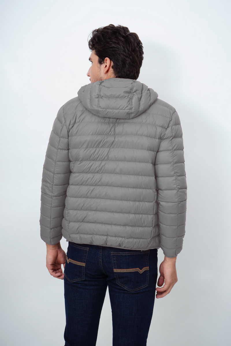 Áo Jacket nam Novelty 03 lớp lông vũ thật màu xám nhạt chần ngang NJKMMNMNLR1806144