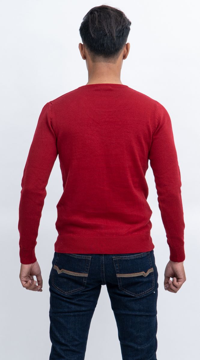 Áo len nam Novelty regular fit cổ tim dệt ô vuông màu đỏ đô NALMMDNACR180570I