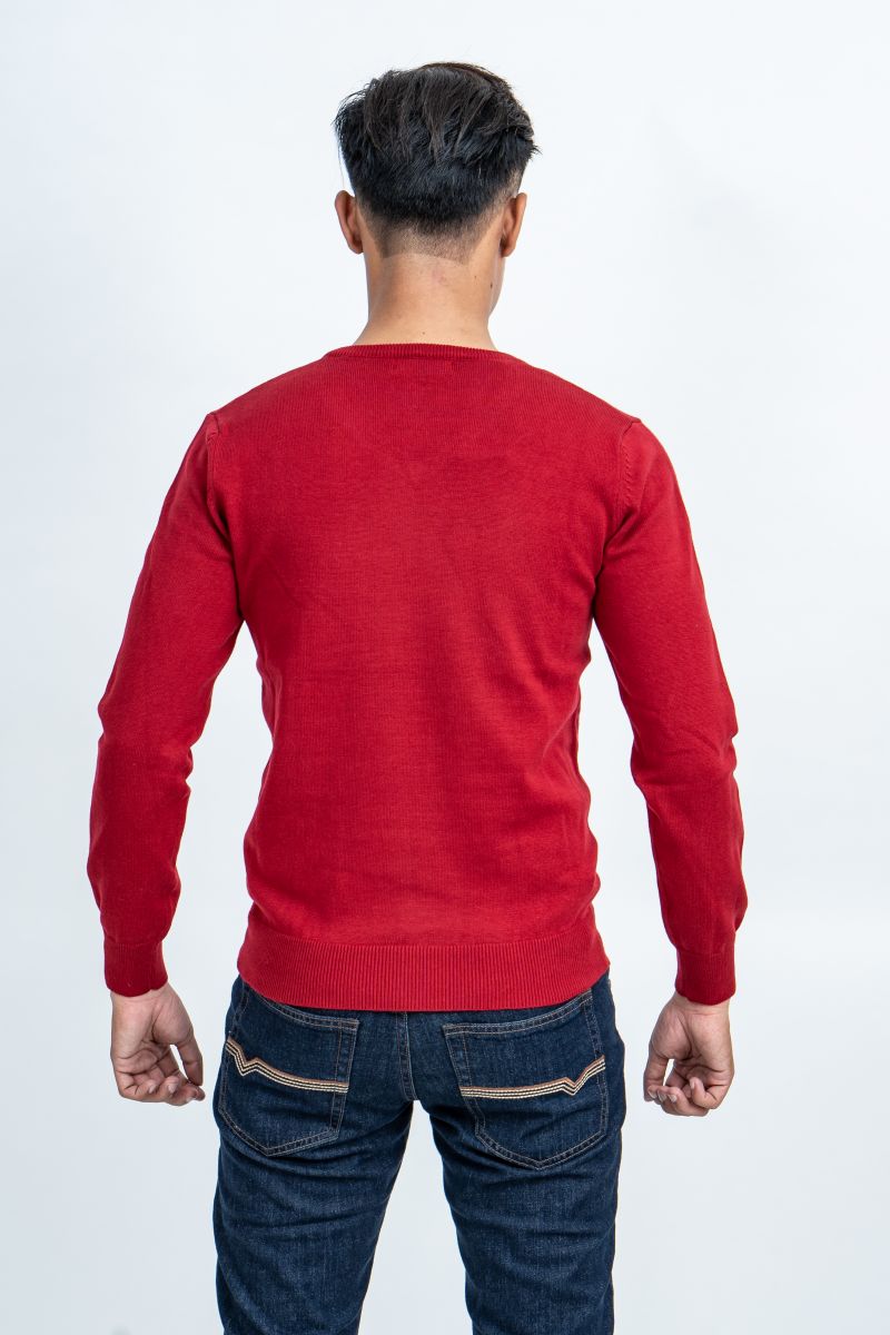 Áo len nam Novelty Regular fit cổ tim trơn màu đỏ đô NALMMDNACR180560I