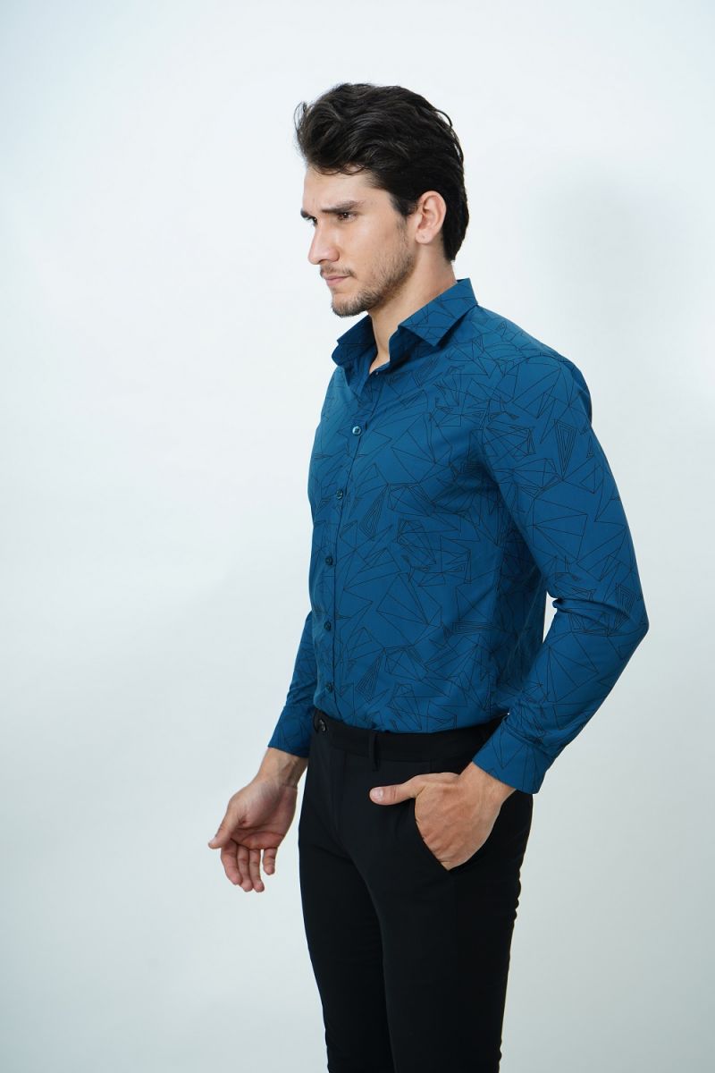 Áo sơ mi dài tay Novelty slim fit Modal  Xanh ve chai NSMMINMMMF181106D