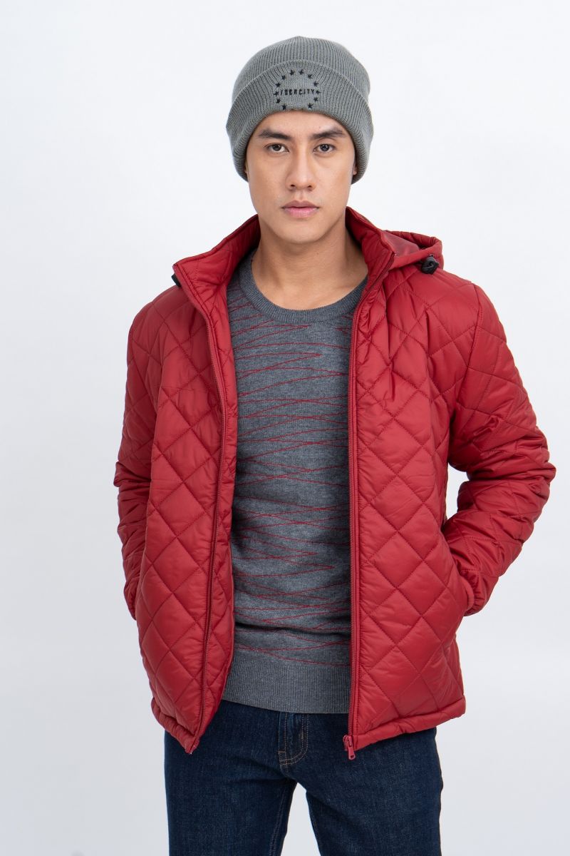 Áo Jacket nam Novelty 03 lớp màu đỏ đô có nón 1806303