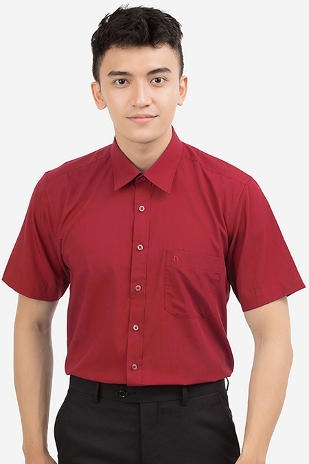 Áo sơ mi nam ngắn tay Novelty Regular fit đỏ đô NSMMMTMSPR170283N