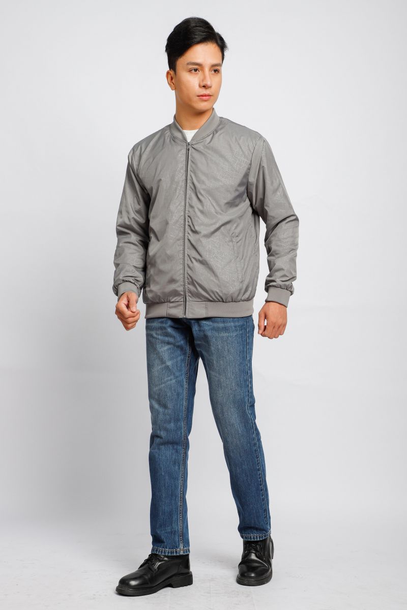 Áo jacket nam in chìm Novelty xám nhạt NJKMMNMPLR2203392