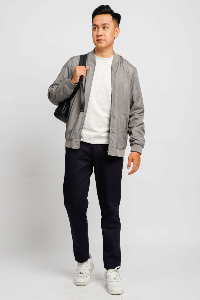 Áo jacket nam in chìm Novelty xám nhạt NJKMMNMPLR2203352