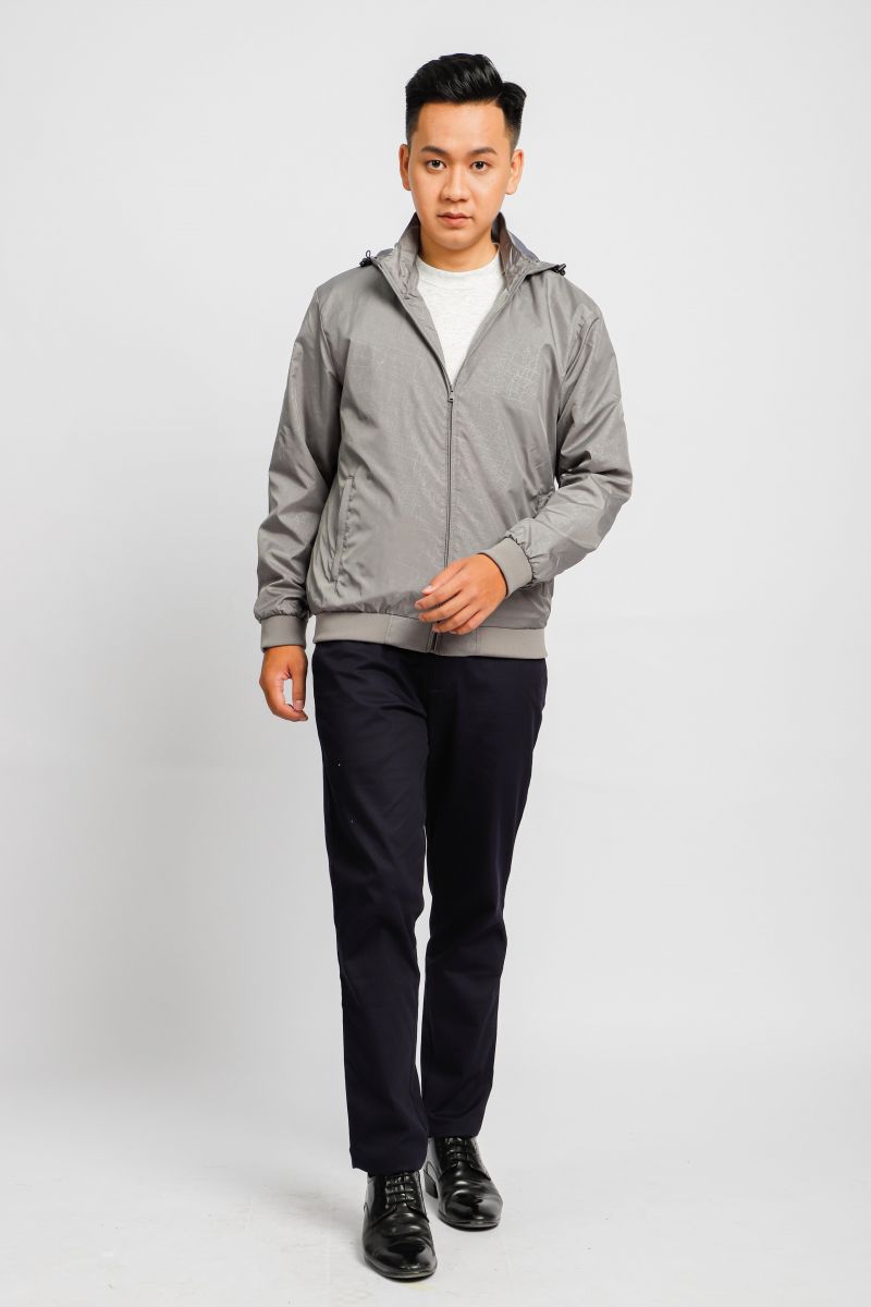 Áo jacket nam in chìm nón rời Novelty xám nhạt NJKMMNMPLR2203272