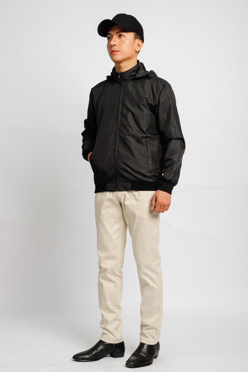 Áo jacket nam in chìm nón rời Novelty đen NJKMMDMPLR2203202
