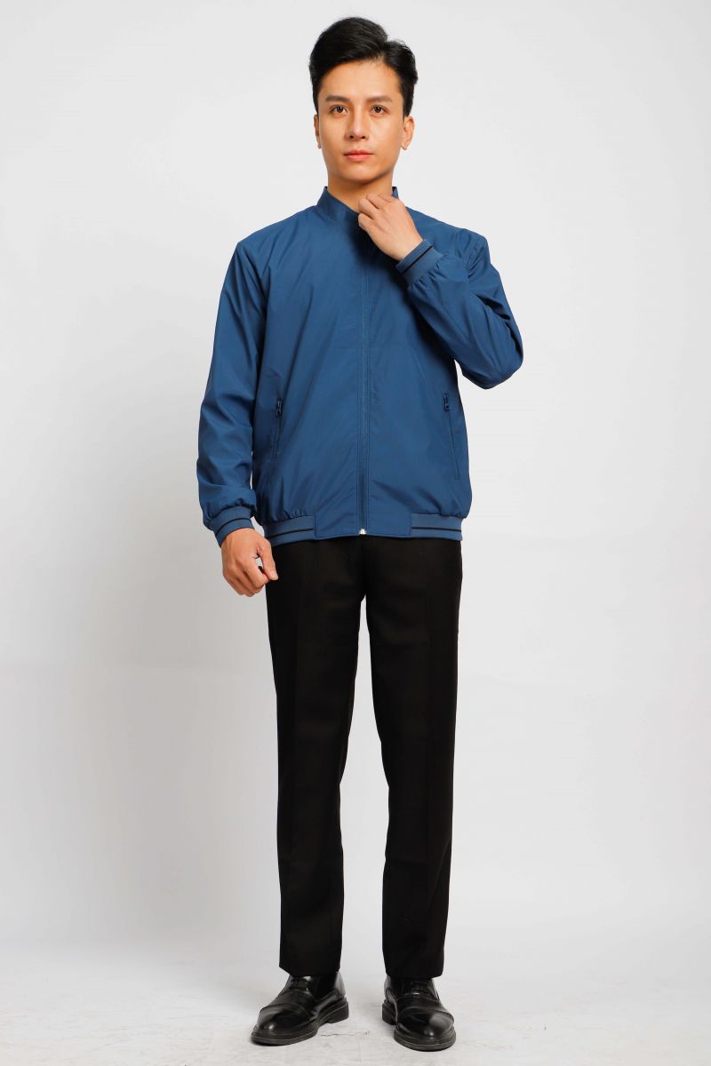 Áo jacket 2 lớp bonding Novelty cổ trụ  xanh nhớt NJKMMTMPLR2203082