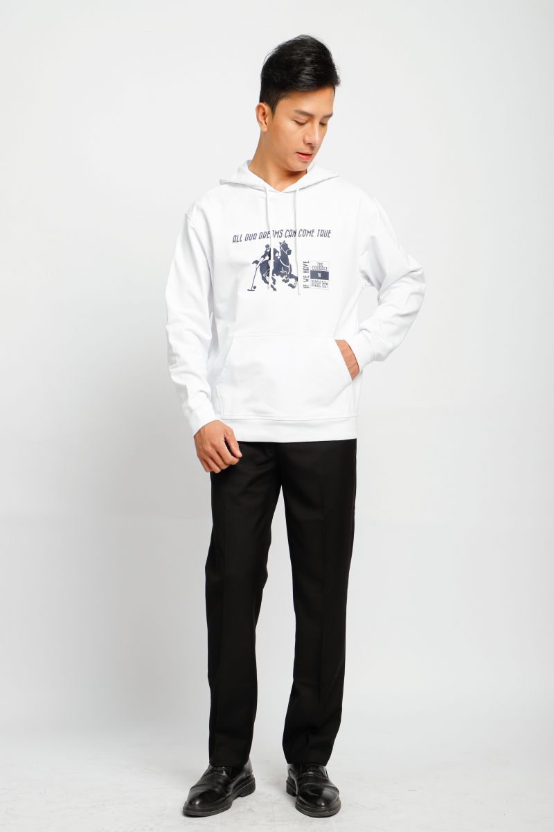 Áo Thun Nĩ Hoodie Dài Tay Có Nón Novelty màu trắng 220348A