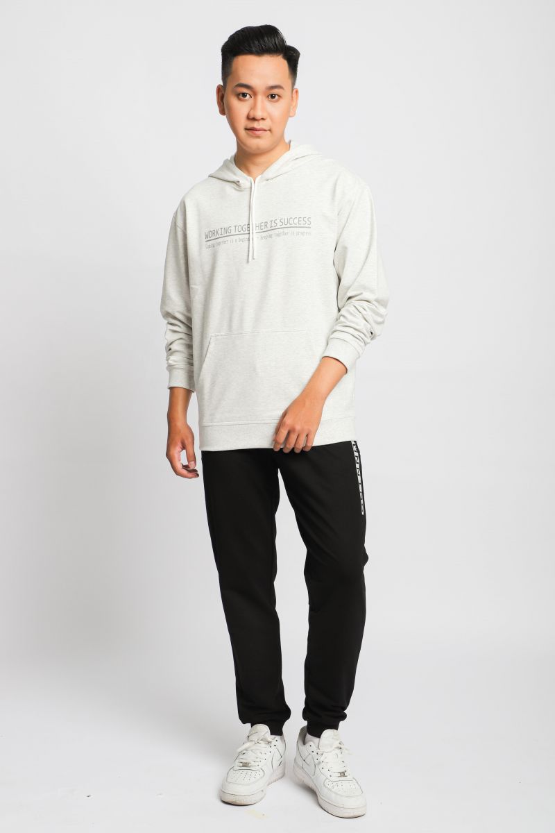Áo Thun Nĩ Hoodie Melange Dài Tay Có Nón Novelty màu xám trắng NAHMMNMT3R220347A