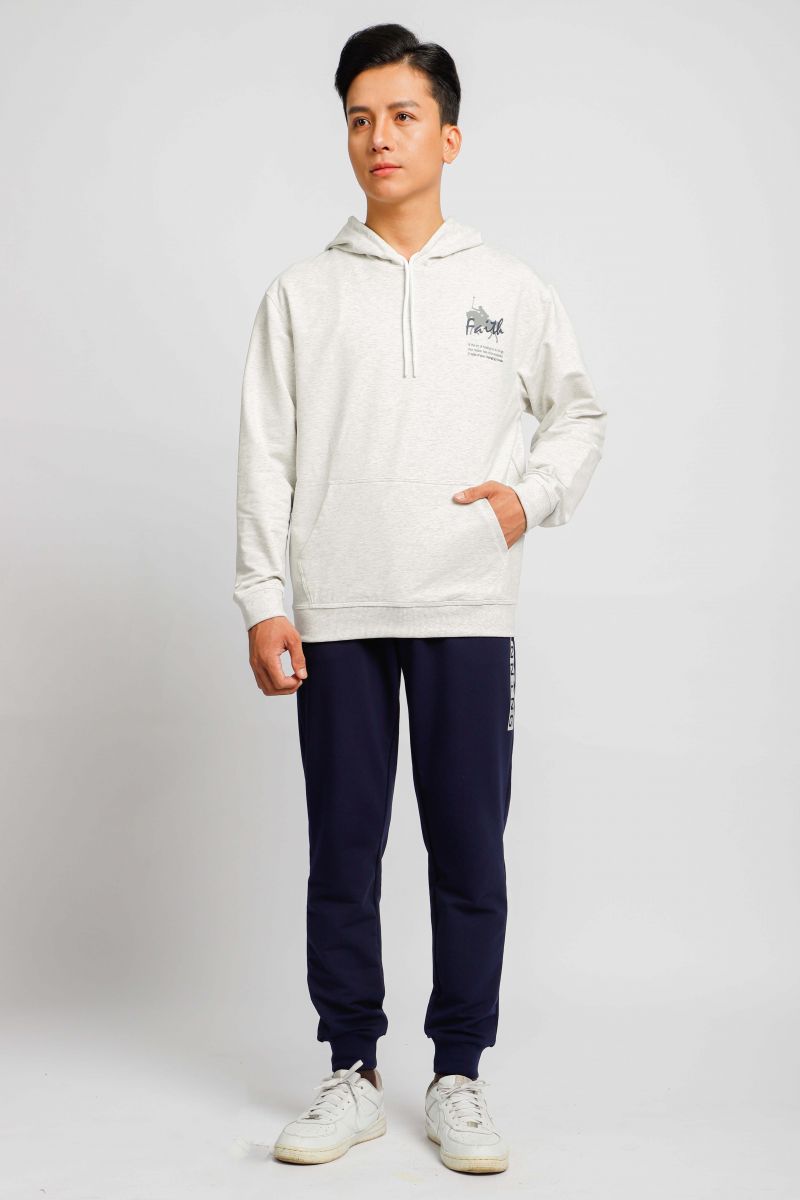 Áo Thun Nĩ Hoodie Melange Dài Tay Có Nón Novelty màu xám trắng NAHMMNMT3R220349A