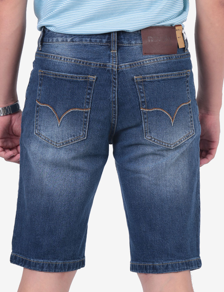 Quần jean short nam Novelty wash ống màu xanh navy 1701090