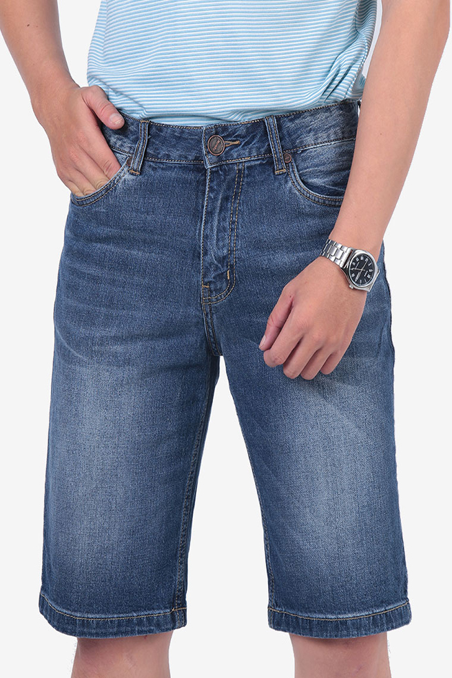 Quần jean short nam Novelty Slim Straight wash ống màu xanh navy NSJMMTNCSI1701090