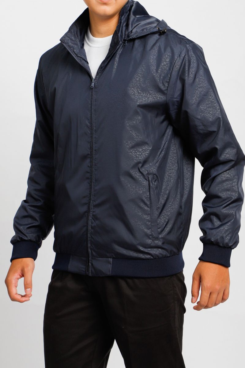 Áo jacket nam in chìm nón rời Novelty xanh đen NJKMMDMPLR2203212
