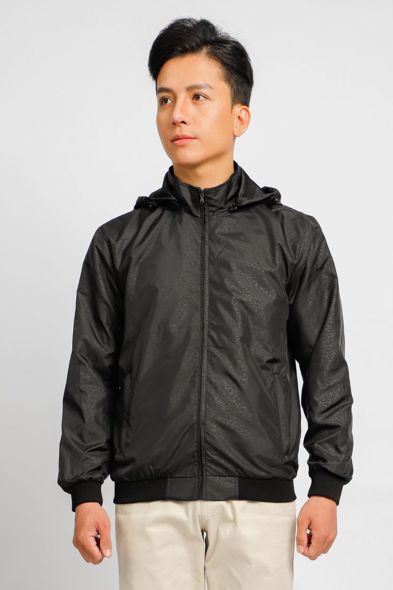 Áo jacket nam in chìm nón rời Novelty đen 2203202