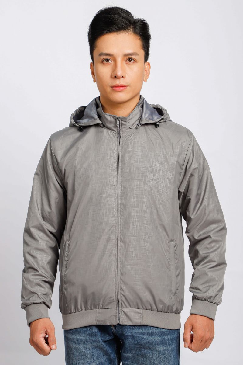 Áo jacket nam in chìm nón rời Novelty xám nhạt NJKMMNMPLR2203192