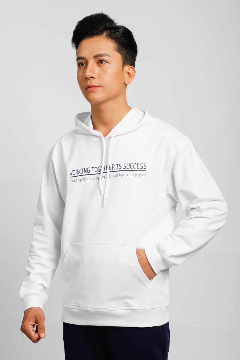 Áo Thun Nĩ Hoodie Dài Tay Có Nón Novelty màu trắng 220346A