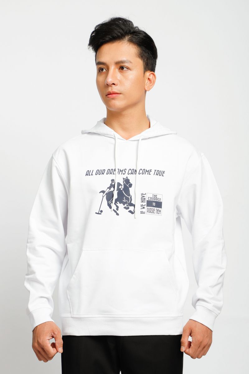 Áo Thun Nĩ Hoodie Dài Tay Có Nón Novelty màu trắng 220348A