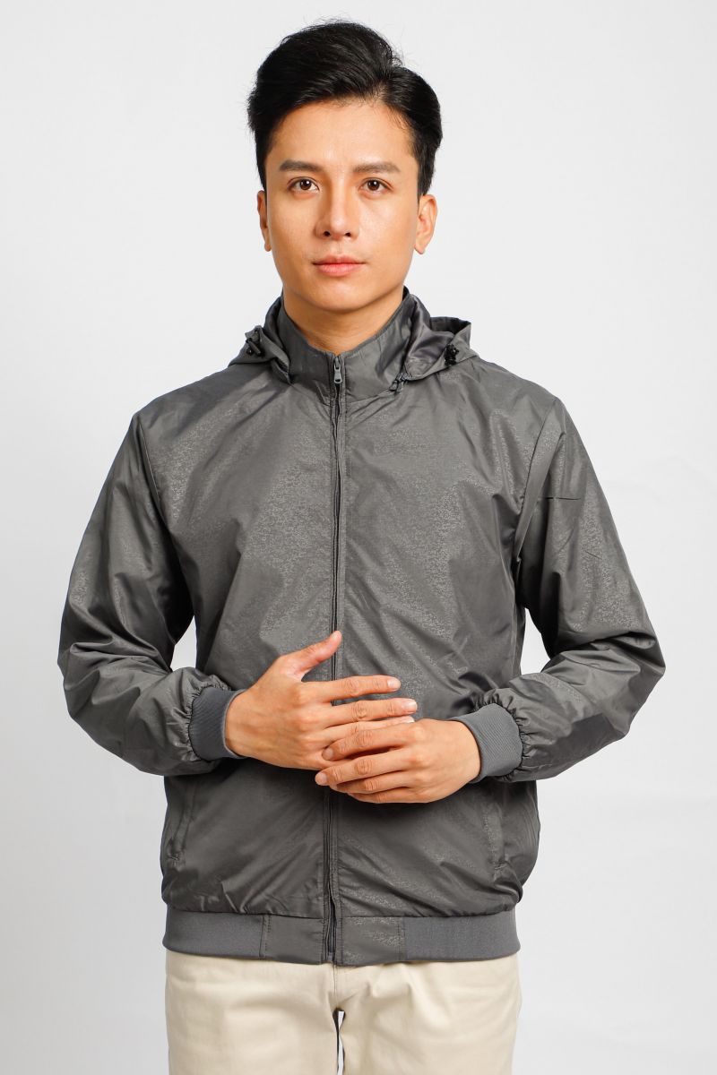 Áo jacket nam in chìm nón rời Novelty xám đậm NJKMMDMPLR2203222