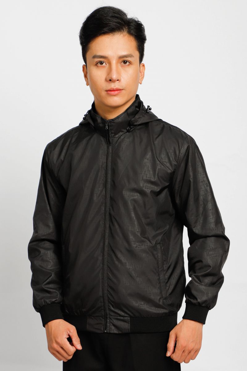 Áo Jacket Nam In Chìm Nón Rời Novelty Đen NJKMMDMPLR2203162