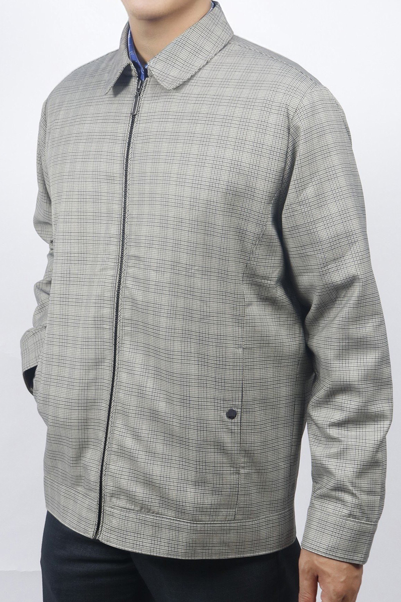 Áo Khoác Jacket 2 lớp Novelty cổ bẻ họa tiết caro nhỏ màu xám NJKMCNMT3B2305682