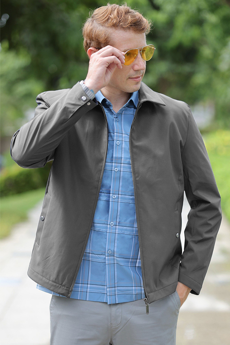 Áo Jacket Nam Boning Cổ bẻ Novelty màu xám trơn NJKMMDMPLB2306982