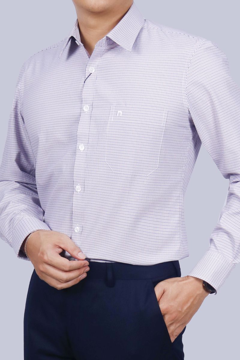 Áo sơ mi nam dài tay Novelty Regular fit họa tiết Caro nhỏ NSMMCNMTCR230754D