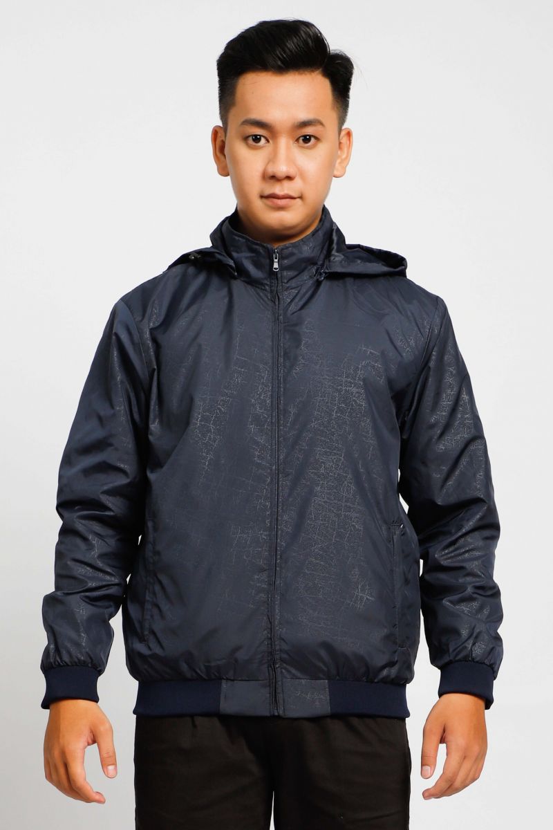 Áo jacket nam in chìm nón rời Novelty xanh đen NJKMMDMPLR2203252