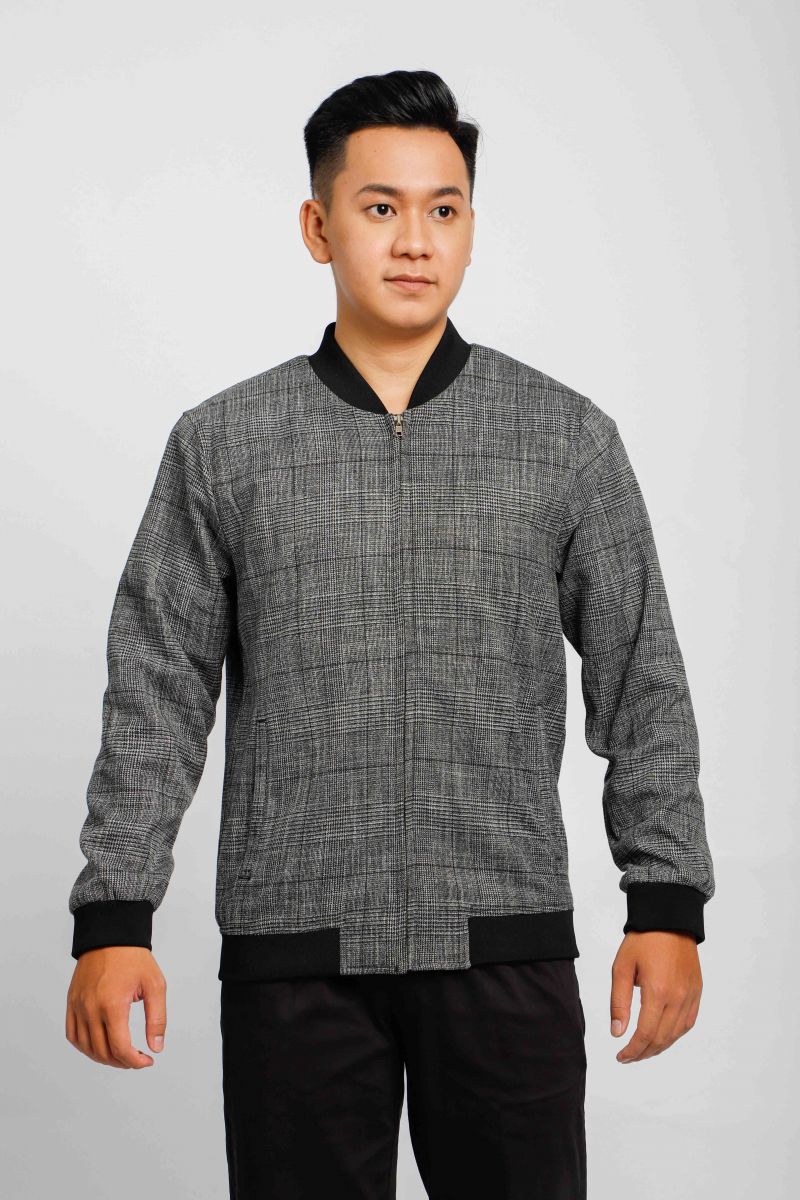 Áo Bomber Novelty họa tiết xám đen NJKMCLMT3R2204152