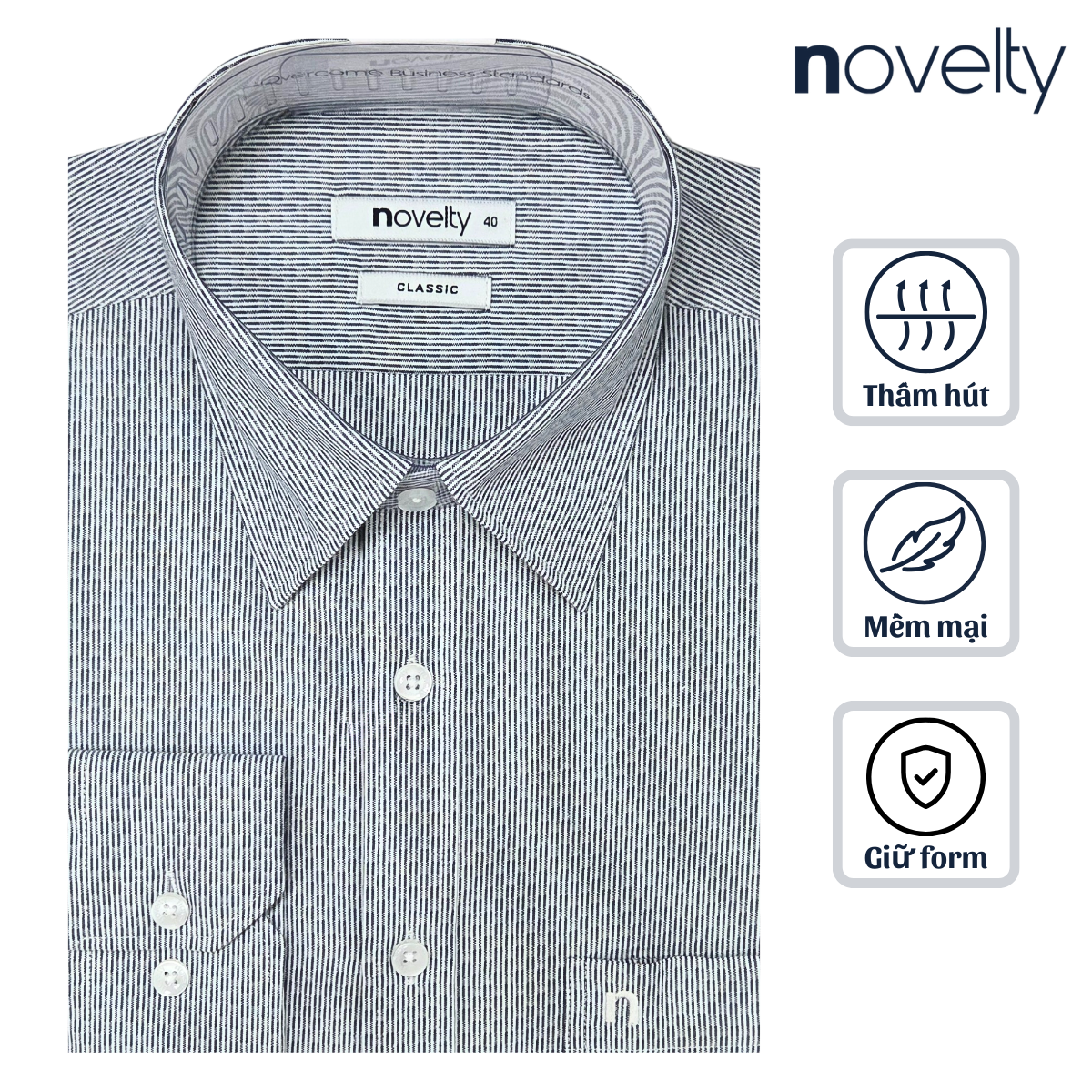 Áo sơ mi nam dài tay Novelty Classic T/C sọc nhỏ NSMMSNMTCC250181D