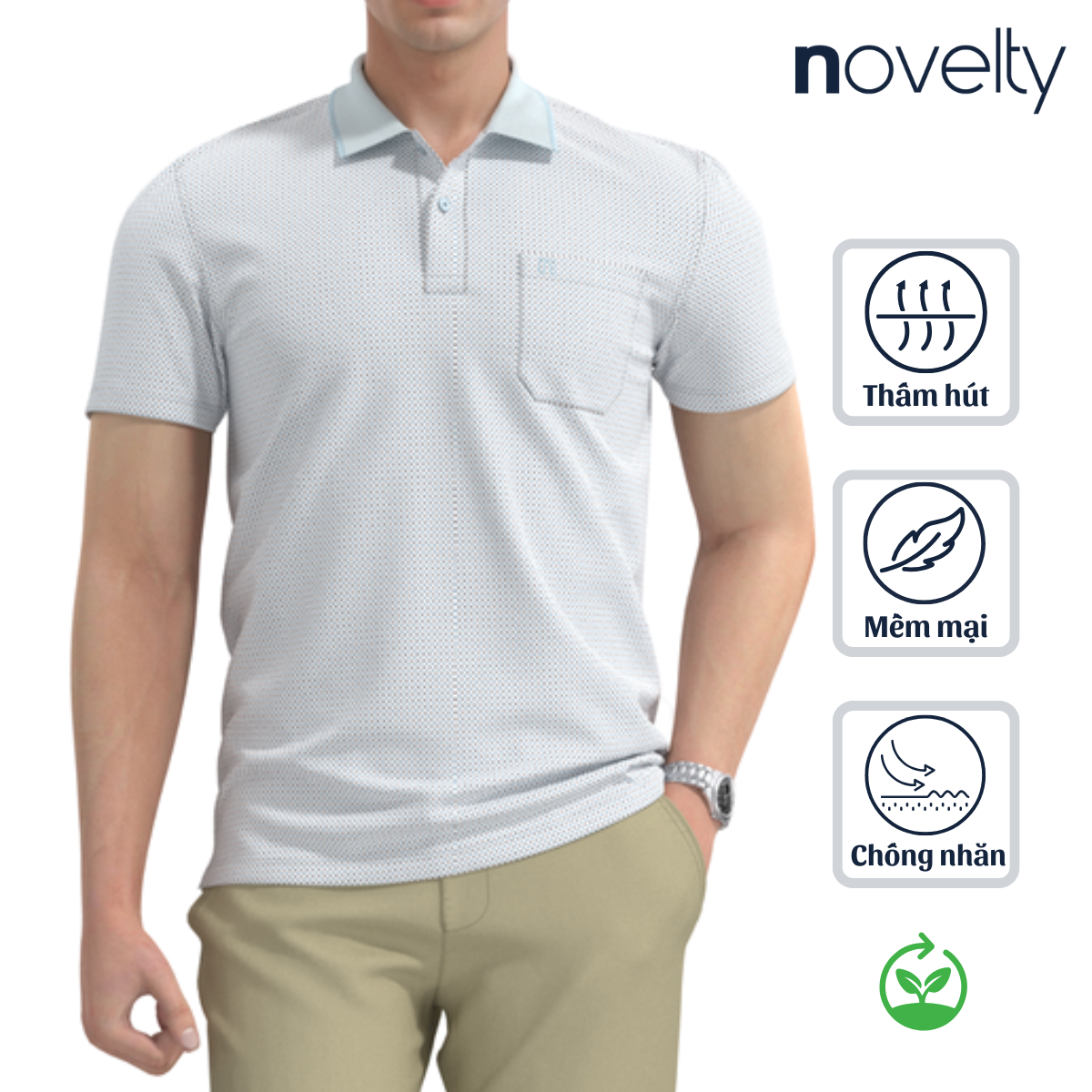 ÁO POLO NAM NOVELTY REGULAR FIT MODAL CÓ TÚI HOA VĂN TRẮNG XANH LAM NATMINMT3R250426N ÁO POLO NAM NOVELTY REGULAR FIT MODAL CÓ TÚI HOA VĂN TRẮNG XANH LAM NATMINMT3R250426N