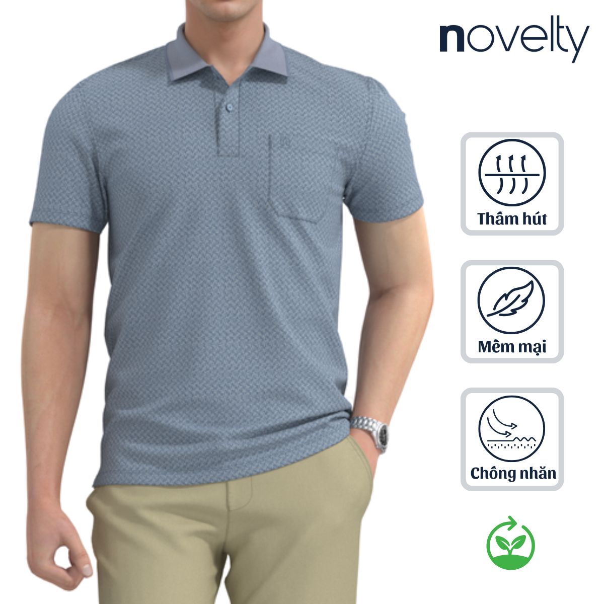 ÁO POLO NAM NOVELTY REGULAR FIT MODAL CÓ TÚI HOA VĂN ĐAN LÁT XANH DƯƠNG NATMINMT3R250428N