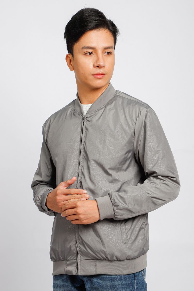 Áo jacket nam in chìm Novelty xám nhạt NJKMMNMPLR2203392