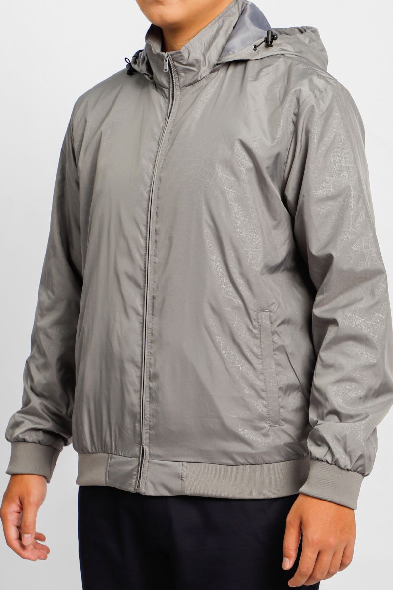 Áo jacket nam in chìm nón rời Novelty xám nhạt NJKMMNMPLR2203272