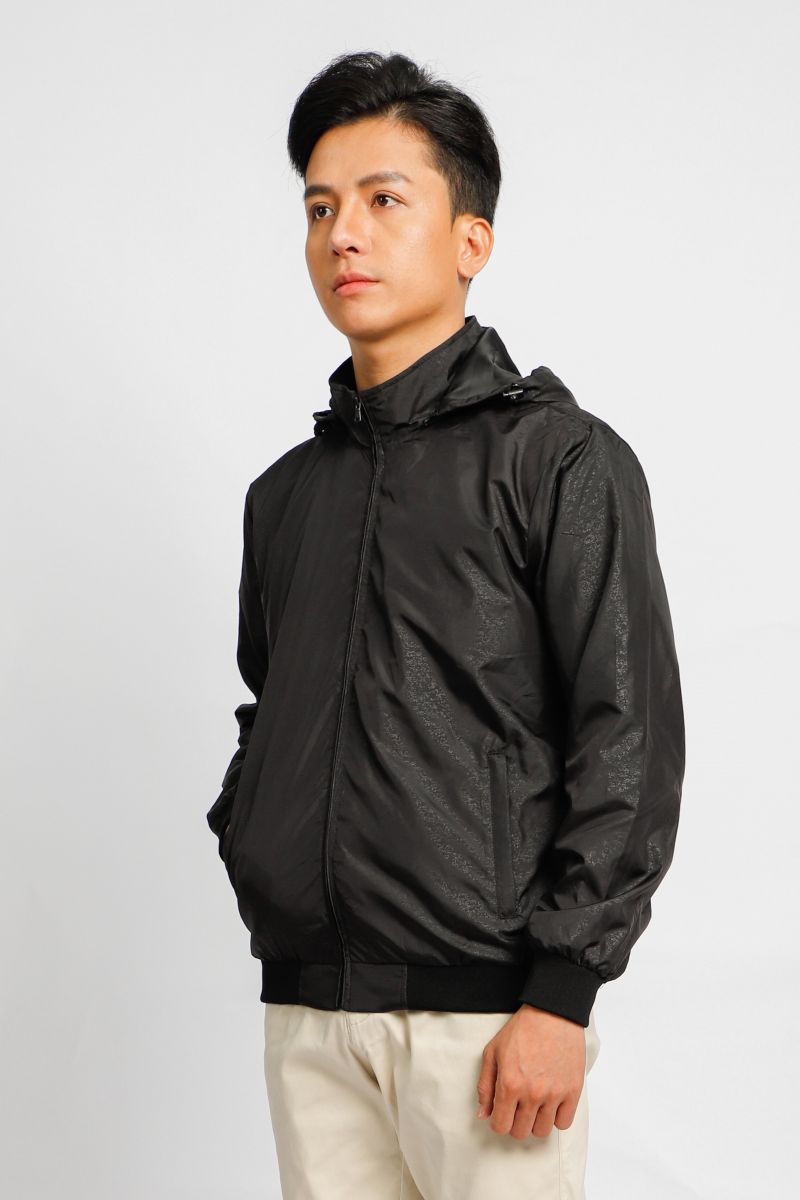 Áo jacket nam in chìm nón rời Novelty đen NJKMMDMPLR2203202