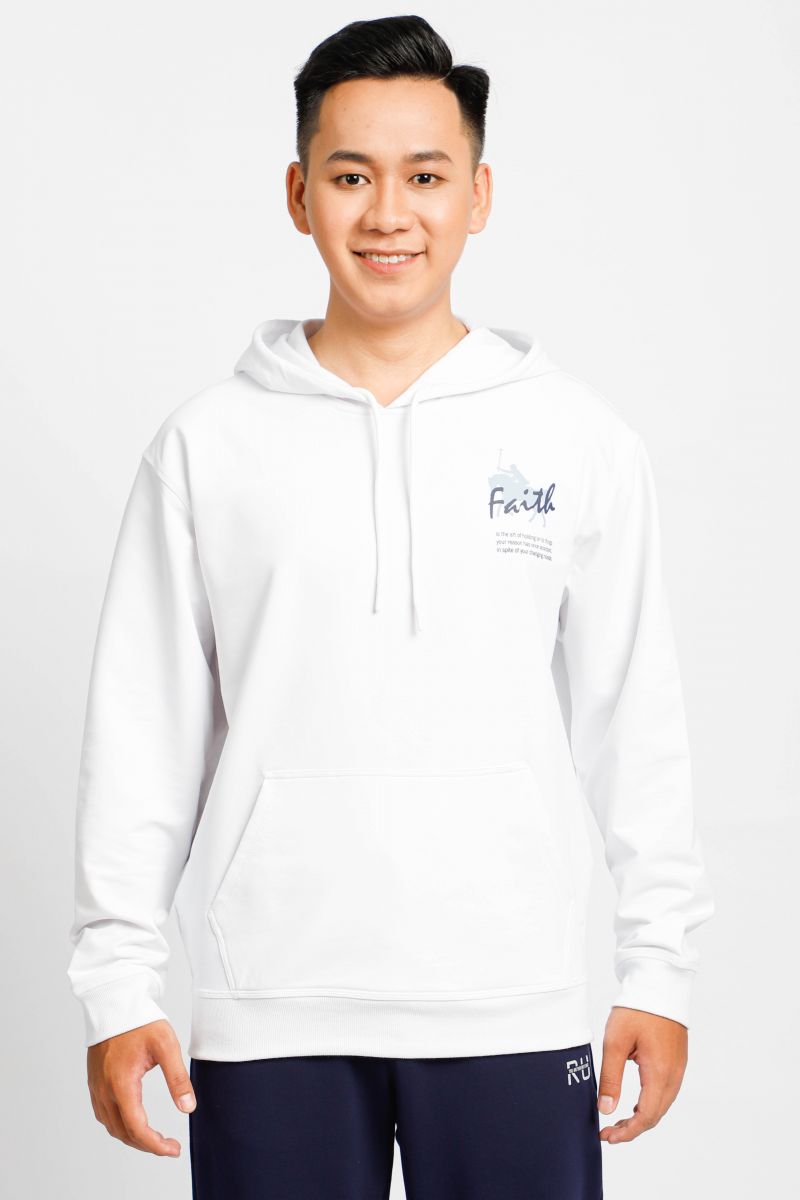 Áo Thun Nĩ Hoodie Dài Tay Có Nón Novelty màu trắng 220350A