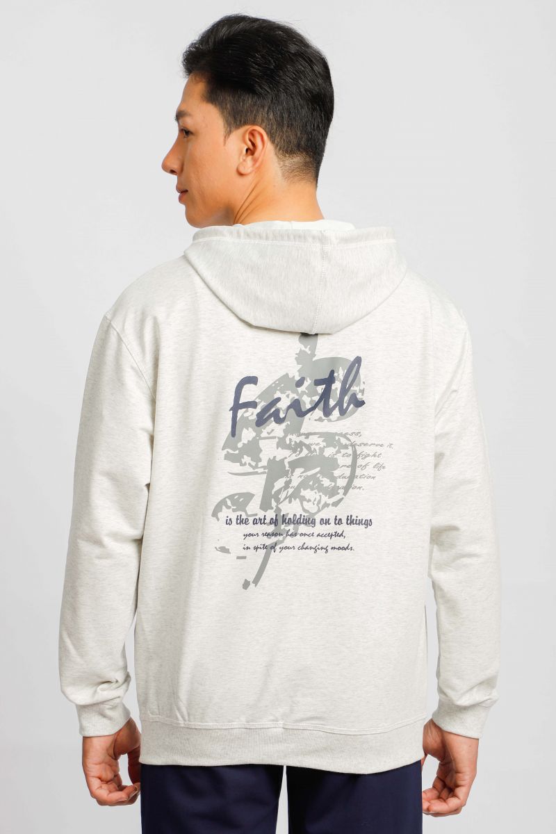 Áo Thun Nĩ Hoodie Melange Dài Tay Có Nón Novelty màu xám trắng 220349A