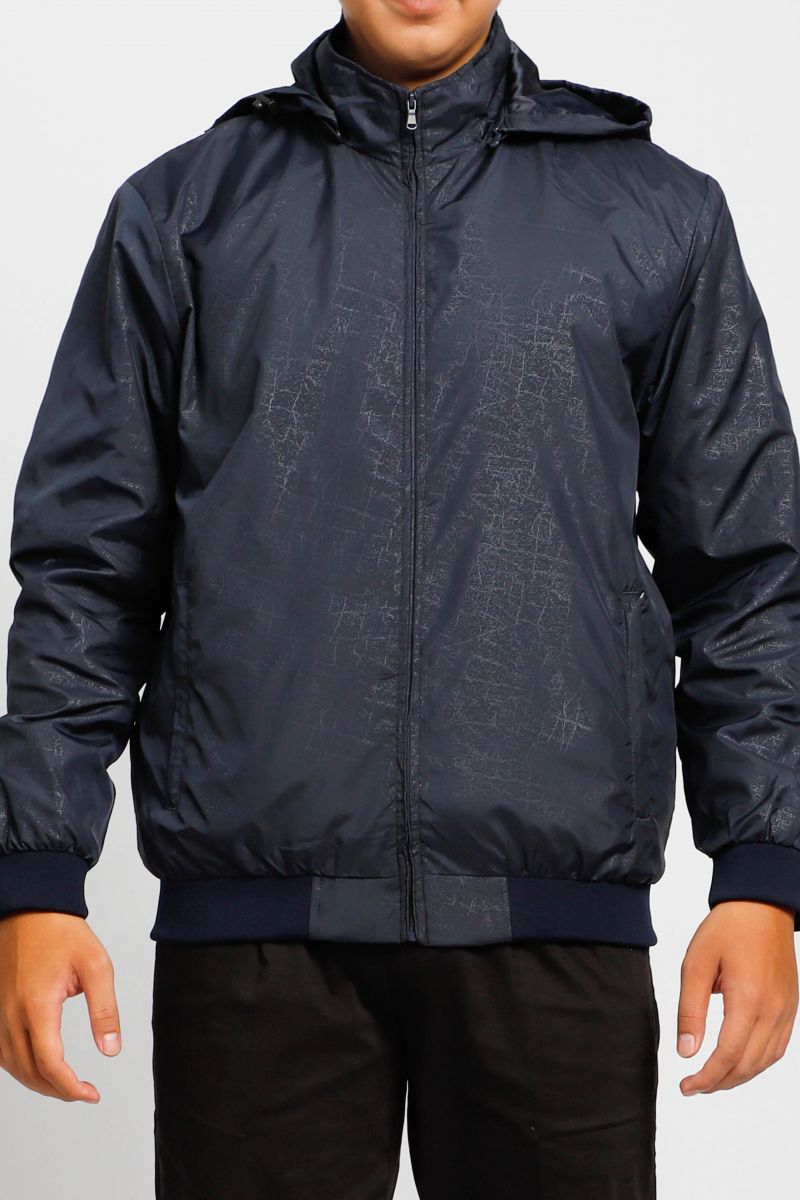 Áo jacket nam in chìm nón rời Novelty xanh đen NJKMMDMPLR2203252