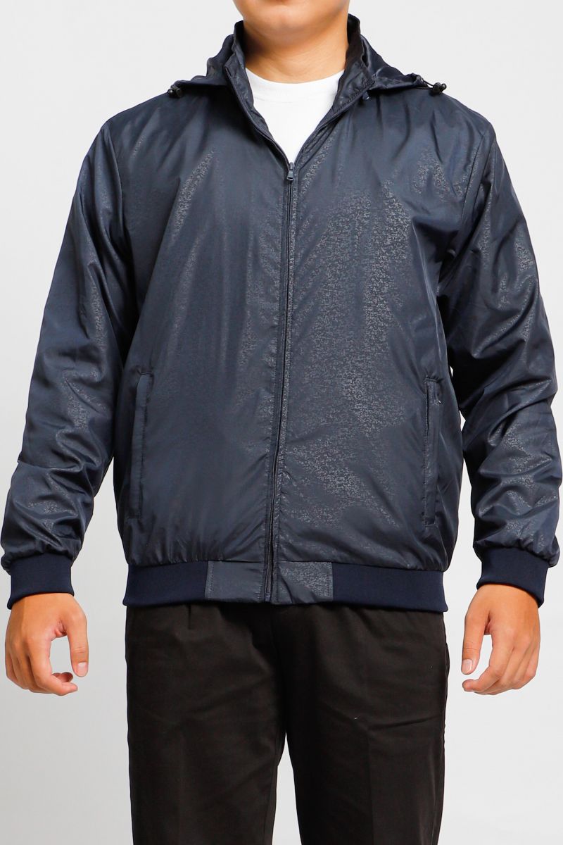 Áo jacket nam in chìm nón rời Novelty xanh đen 2203212