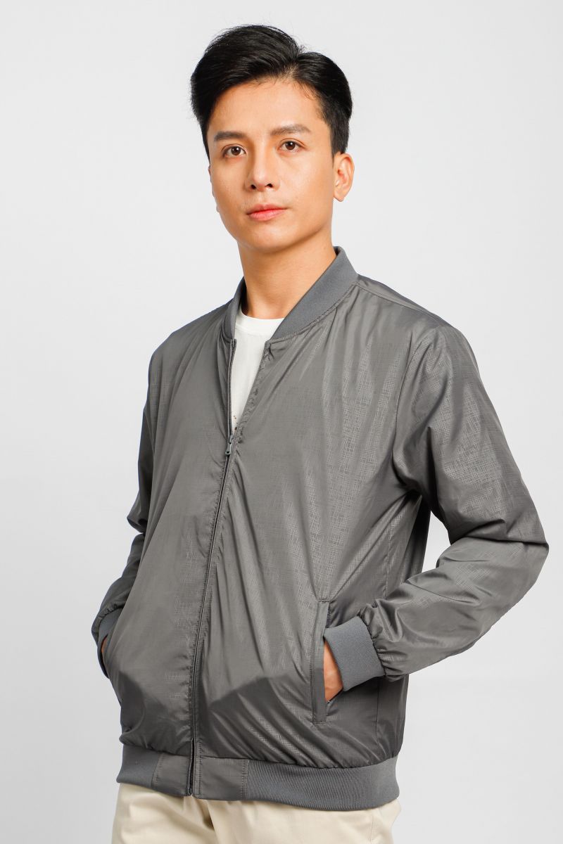 Áo jacket nam in chìm Novelty xám đậm NJKMMDMPLR2203302