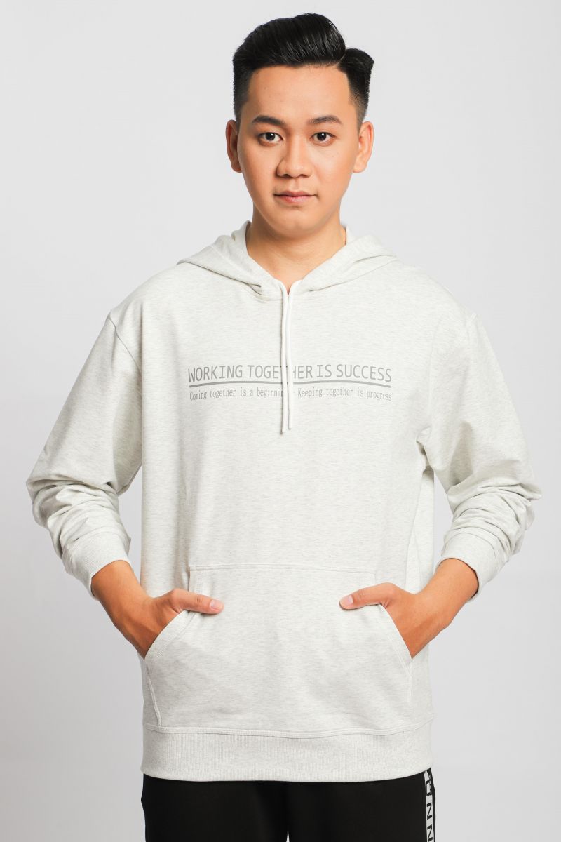 Áo Thun Nĩ Hoodie Melange Dài Tay Có Nón Novelty màu xám trắng 220347A