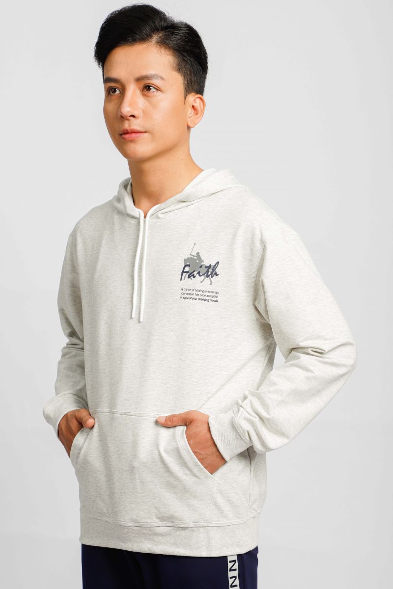 Áo Thun Nĩ Hoodie Melange Dài Tay Có Nón Novelty màu xám trắng 220349A