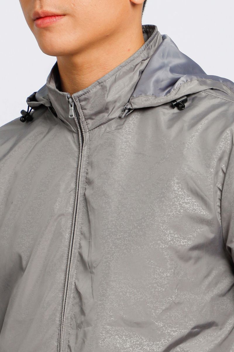 Áo jacket nam in chìm nón rời Novelty xám nhạt NJKMMNMPLR2203232