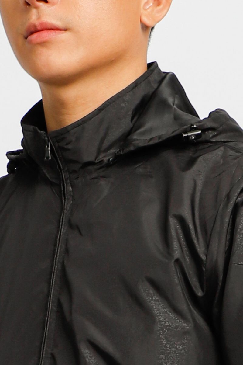 Áo jacket nam in chìm nón rời Novelty đen NJKMMDMPLR2203202