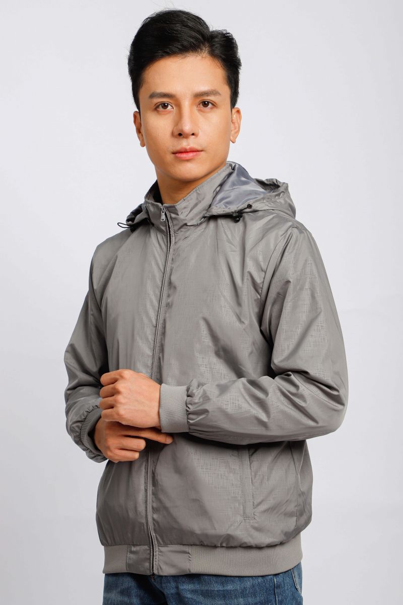 Áo jacket nam in chìm nón rời Novelty xám nhạt NJKMMNMPLR2203192