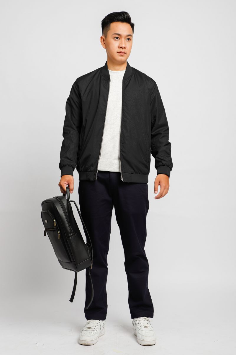 Áo jacket nam in chìm Novelty màu đen NJKMMDMPLR2203322