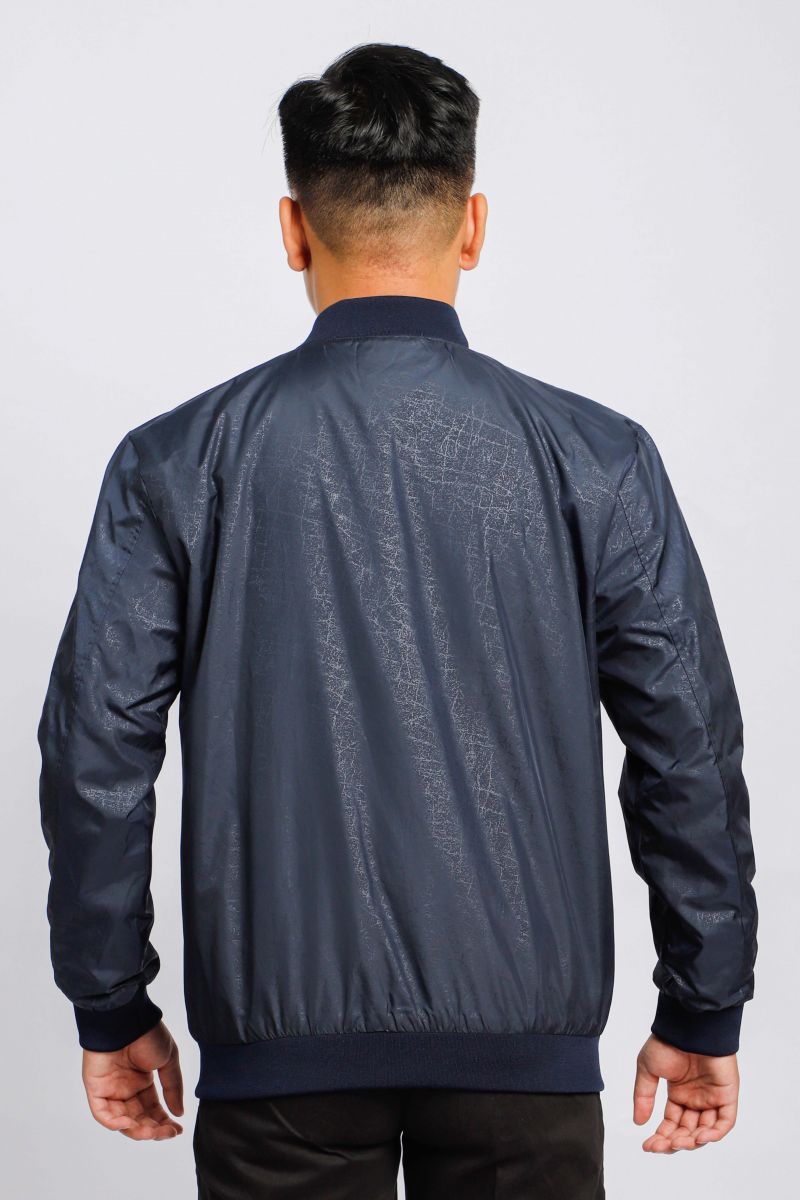 Áo Jacket 2 lớp Novelty cổ bomber họa tiết in chìm màu xanh đen NJKMMDMPLR2203372