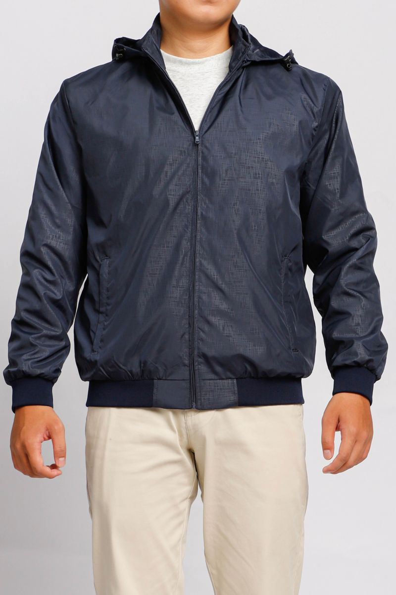 Áo jacket nam in chìm nón rời Novelty xanh đen 2203172